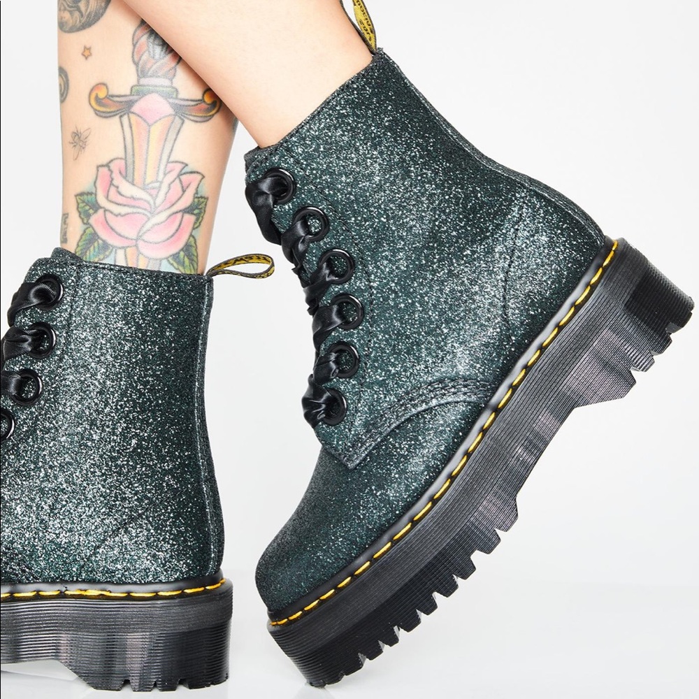 Dr. Martens Molly Green Glitter Platform Boots
